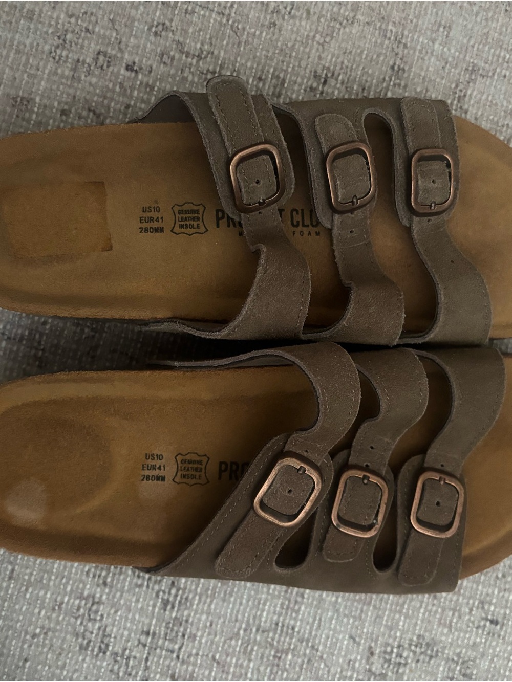 Triple-Buckle Suede Sandals - Brown